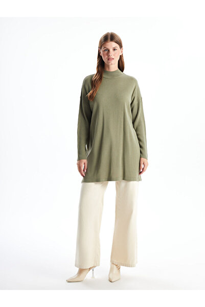 LC Waikiki Green Half Turtleneck Plain Long Sleeve Women's Knitwear Tunic