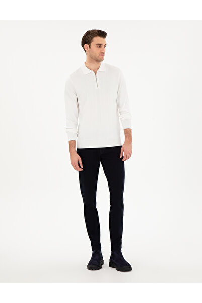 Pierre Cardin Ekru Regular Fit Fermuarlı Polo Yaka Triko Kazak 50296453-VR019