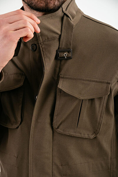 Ted Davıd Khaki Stand Collar Safari Men's Jacket