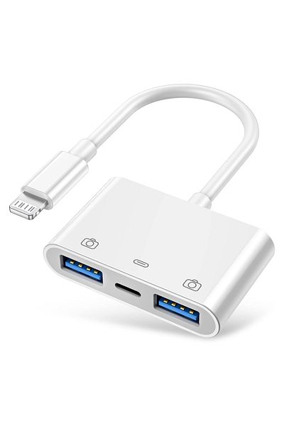 Choice قارئ بطاقات الإضاءة 3 في 1 من Byscoon باللون الأبيض لأجهزة iPhone 14 13 12 11 Pro وiPad وUSB