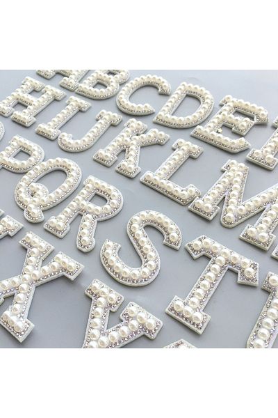 Change Tutto 26pcs 26pcs 3d White Bottom Pearl Letter Patches English Alphabet Rhinestone Applique For Clothes I