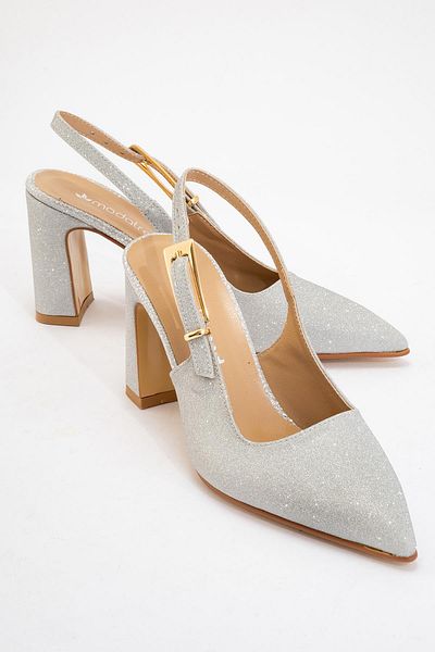CCWAY AYAKKABI Silver Glitter Women's Heeled Shoes
