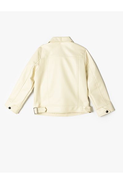 Koton Faux Leather Biker Jacket with Zippered Pocket Detail