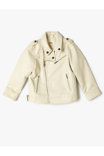 Koton Faux Leather Biker Jacket with Zippered Pocket Detail