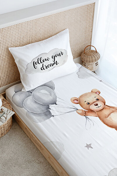 Tuğba Kuğu Tek Kişilik Lastikli Çarşaf Seti - Iconic Serisi - Balon Tutan Ayı