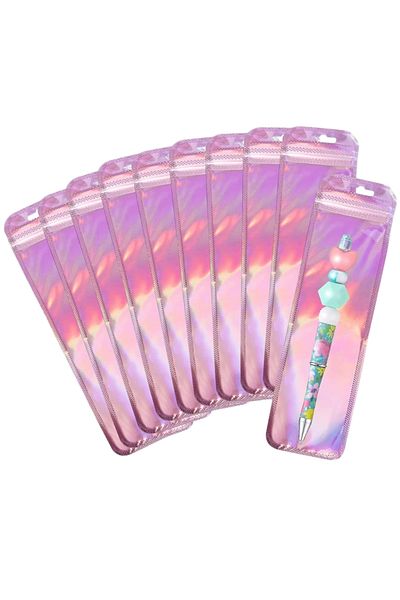 Choice 6.5x24cm None Pink 50pcs Holographic Laser Zipper Gift Bag, Resealable Packaging Bag For Small Busin