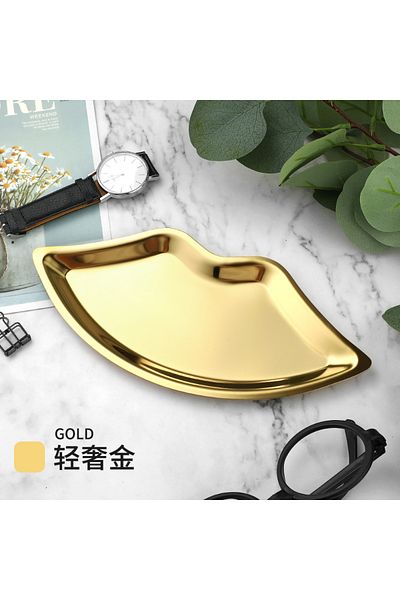 Choice Gold Korean Style Ins Style Stainless Steel Lip Shaped Jewelry Tray Home Cosmetics Metal Tray Female