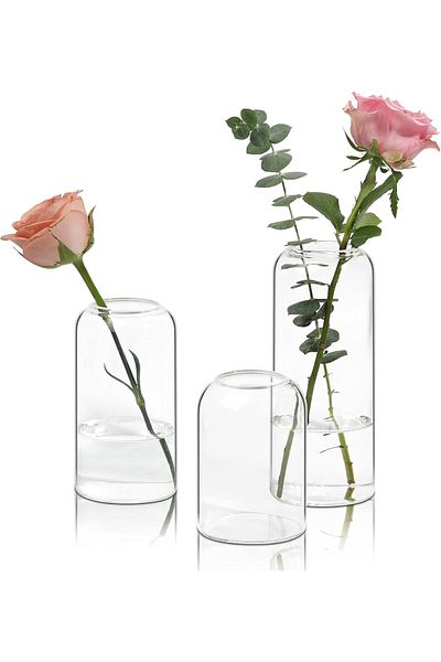 Home Zone Set of 3 Modern Cylinder Glass Vase for Wedding Party Dining Table Decorative Home Décor