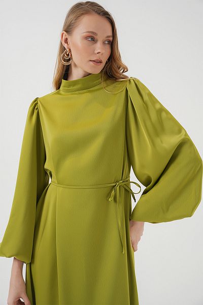 Bigdart Oil Green Satin Hijab Evening Dress - 2510 Model Gown