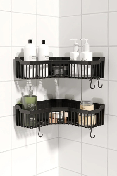 Mutfak Köşesi Banyo Köşelik Yapışkanlı Banyo Rafı, 2'li Banyo Düzenleyici, Duş Rafı Organizer Şampuanlık, Plastik