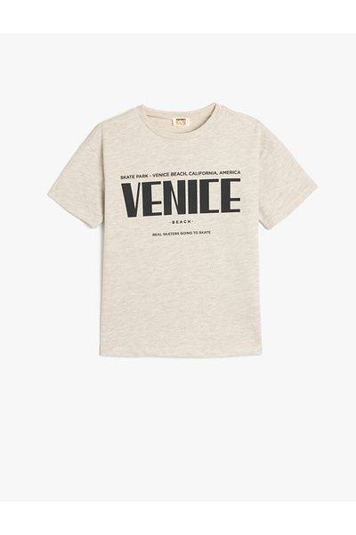 Koton Cotton Slogan Printed Crew Neck Short Sleeve T-Shirt