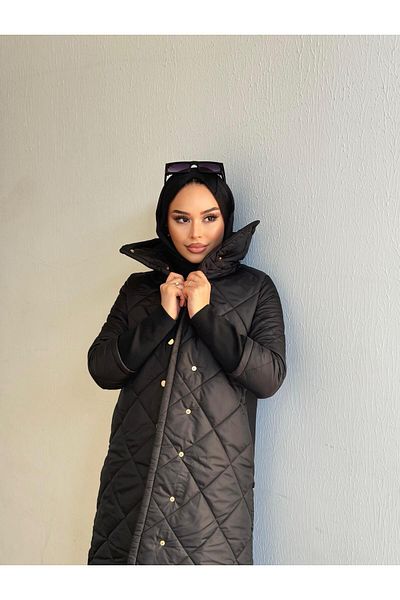 Minel Black Women's Coat 027 - Snap Fastener