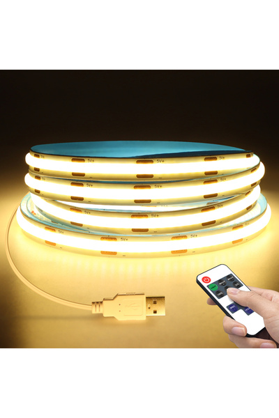 Choice شريط إضاءة LED COB أبيض دافئ بطول 3 أمتار بتيار مستمر 5 فولت مع جهاز ت...