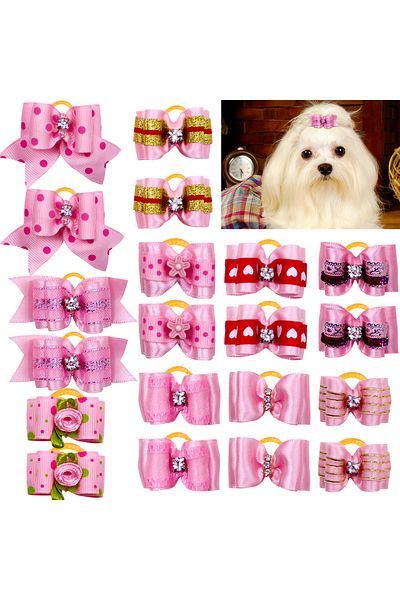 Choice Pink 10pcs/lot Hand-made Small Hair Bows For Dog Rubber Band Cat Hair Bowknot Boutique Valentine's D