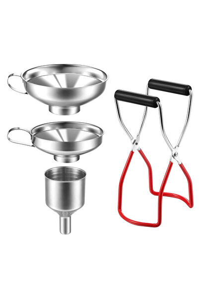 Choice قمع تعليب فضي مكون من 4 قطع بمقبض ورافعة برطمانات تعليب من الفولاذ المقاوم للصدأ وقمع مربى مقاوم للصدأ