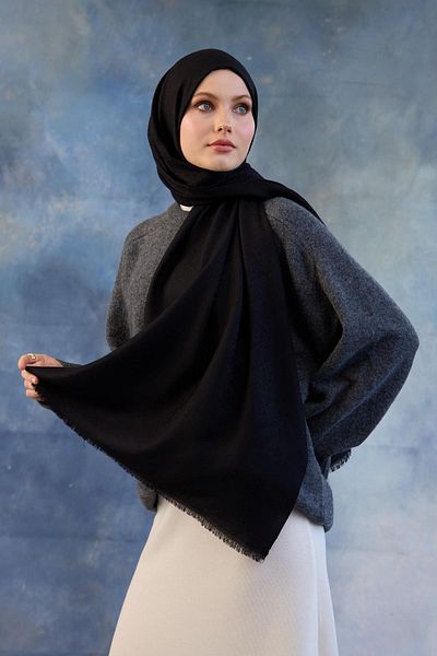 İpekhan Μαύρο βαμβακερό σάλι Ipekhan Jacquard 8008