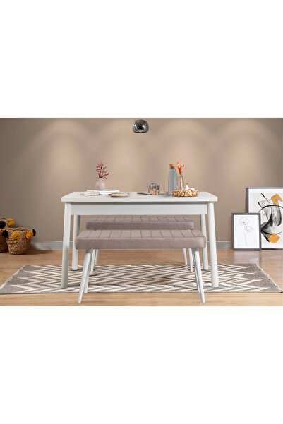 Vivense STORMİ MUTFAK MASA TAKIMI, BEYAZ GRİ SOHO 0701, 120x75