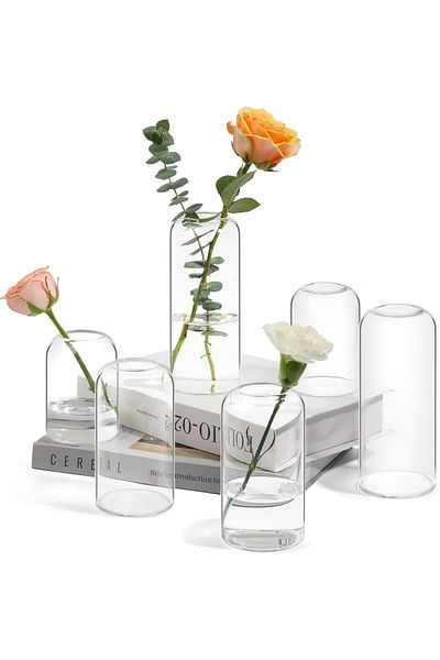 Home Zone Set of 6 Modern Cylinder Glass Vase for Wedding Party Dining Table Decorative Home Décor
