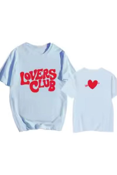Boi Γυναικείο Lovers Club Design Τυπωμένο Oversize Λευκό Μπλε Μαύρο Ροζ T-shirt-κοντομάνικο μπλουζάκι