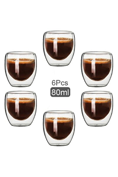 Choice أكواب قهوة زجاجية مزدوجة الجدار باللون الأبيض سعة 80 مل، أكواب كابتشين...