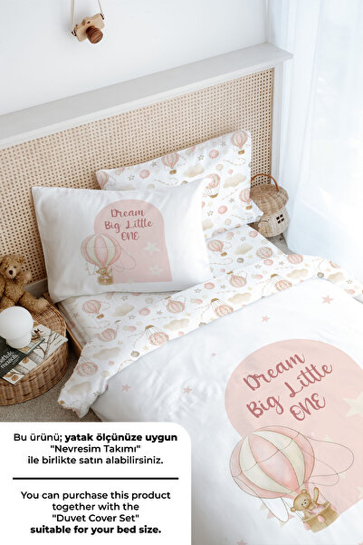 Tuğba Kuğu Tek Kişilik Lastikli Çarşaf Seti - For Baby Serisi - Pembe Balonda Ayı