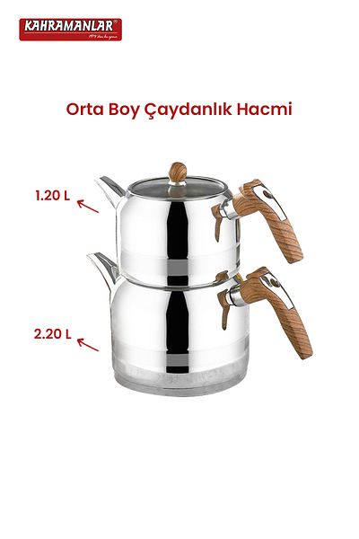 Kahramanlar طقم إبريق شاي متوسط الحجم بمقبض خشبي ملون من Yağmur