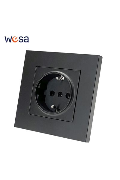 Choice Eu 1 Socket With Ground Wesa Black Power Socket 16a Standard Electrical Outlett With Ground Plug Fla