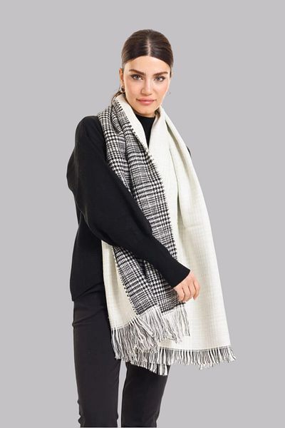 Mathilda Aksesuar Women's Double Sided Plaid Wool Shoulder Shawl - 70X190Cm - Winter Shawl