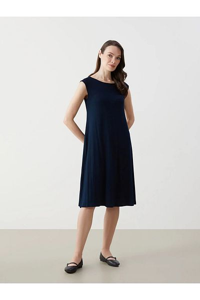 LC Waikiki Lcw Grace Navy Blue Crew Neck Women's Dress