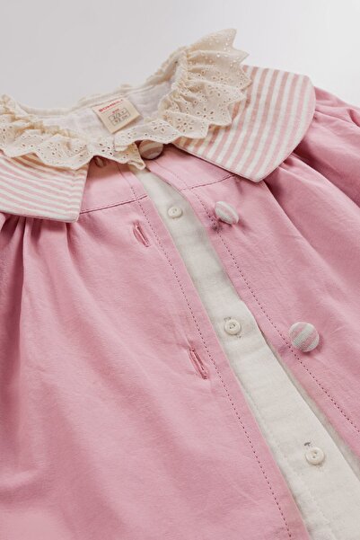 Bombili 3-Piece Combination Baby Girl's Set with Ribbed Muslin Fabric Shirt and Elastic Waist Pants Jacket