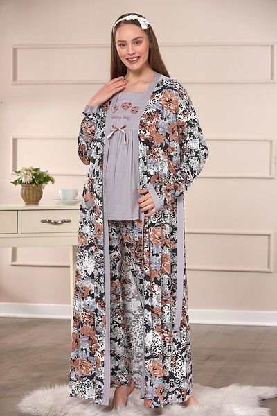 Emose Cotton Maternity Pajama Set with Maternity Dressing Gown