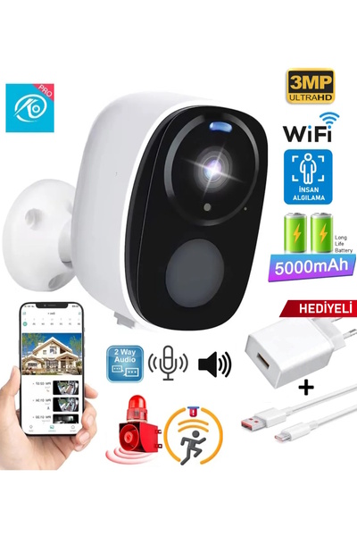 Ventus WiFi Gece Görüşlü Çift Yönlü Ses 2K Akıllı Kamera WaterProf 5000mah Da...