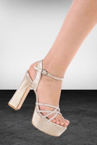PUNTO Arme City Punto Ac 0655410   Platform Evening Shoes with High Heel Silvery and Stone
