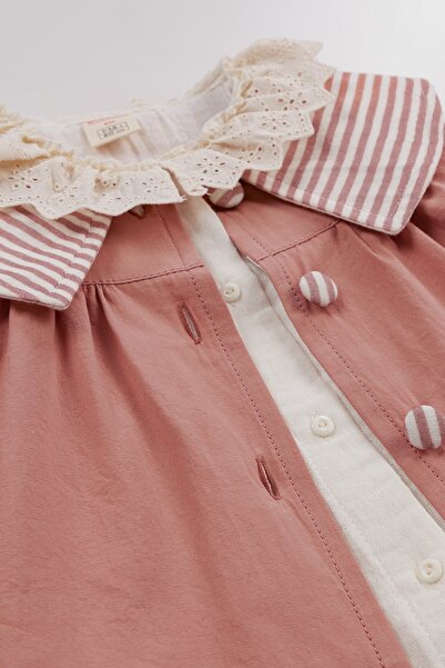 Bombili 3-Piece Combination Baby Girl's Set with Ribbed Muslin Fabric Shirt and Elastic Waist Pants Jacket