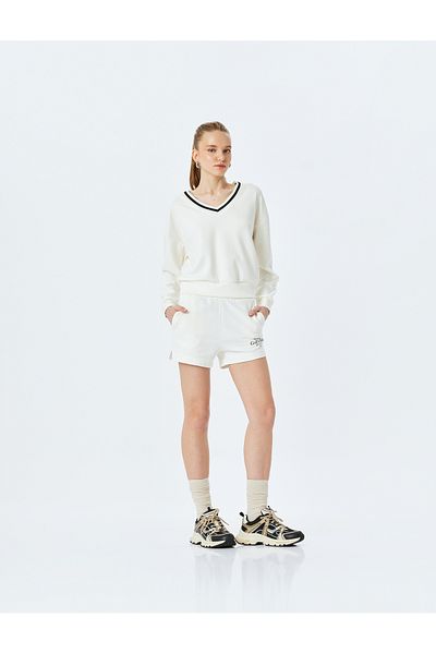 Koton Αθλητικό φούτερ με ριγέ Modal Mixed Oversize V λαιμόκοψη