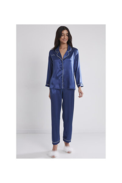 VıoShıne Set de pijamale țesute cu pantaloni de cămașă din satin pentru femei