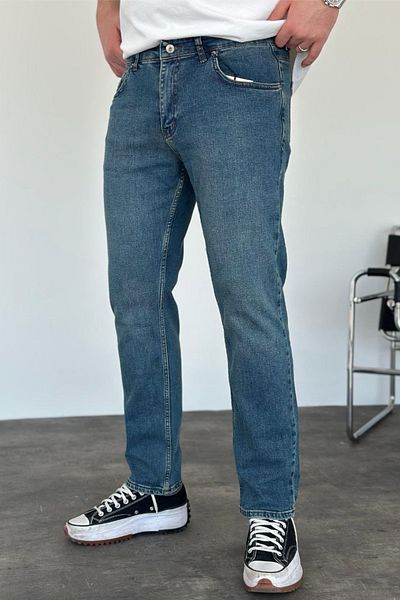 MADZEYMODA Ανδρικό τζιν παντελόνι με κανονική εφαρμογή Lycra Flexible Blue Jean KE-673