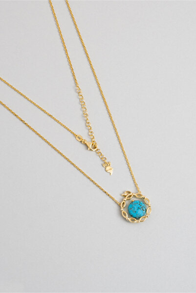 So CHIC... Turkuaz Dünyası 18 Ayar Sarı Altın Kaplama 55 Cm Gümüş Kolye