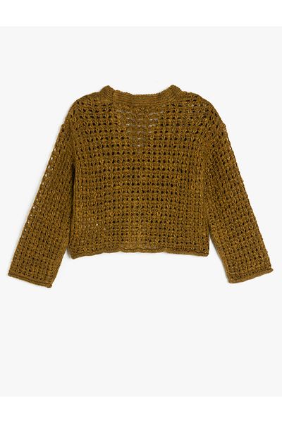 Koton V-Neck Long Sleeve Openwork Knitwear Cardigan
