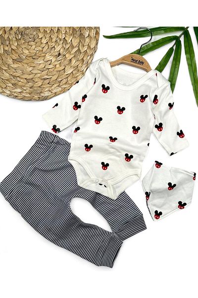 Murat Baby Baby Girl Minnie Cotton Bib Top and Bottom Set