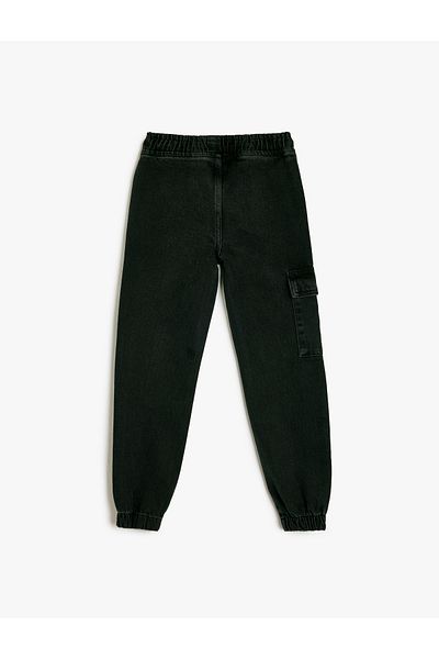 Koton Cotton Flap Pocket Detailed Tie Waist Jogger Denim Trousers