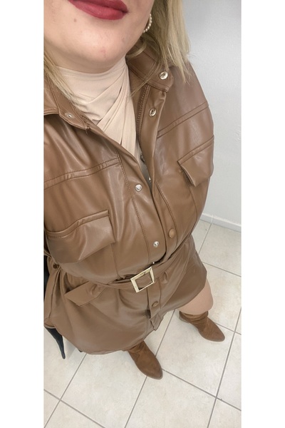 TUBA TOPTAŞ KISA DERİ ŞARDONLU TRENÇKOT