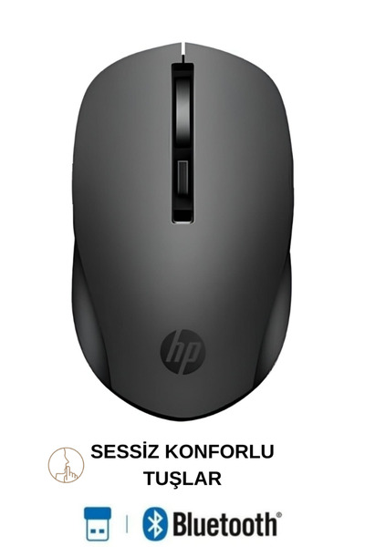 HP S1000R Çift Modlu 2,4ghz Kablosuz & Bluetooth V5.0 Sessiz Mouse Siyah | Ramwhite Garantili