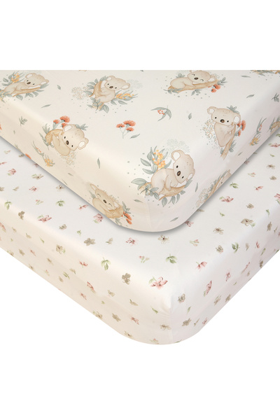 Anne Yanı Beşik-park Yatak Çarşafı 60x120 Cm. Lastikli Koala ve Çıtır çiçek  2'li Set