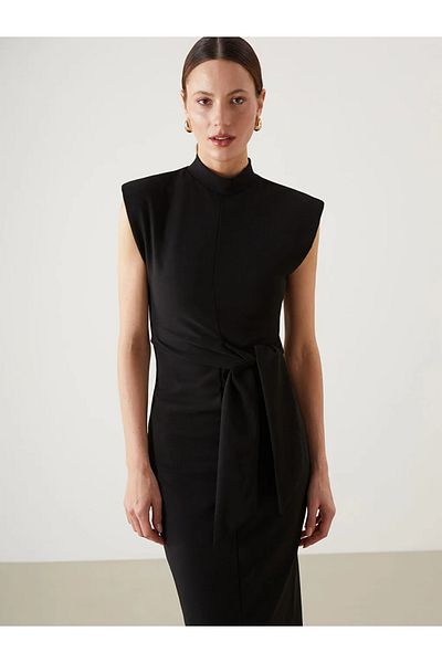 LC Waikiki Lcwaikiki Classic Black Stand Collar Women's Dress