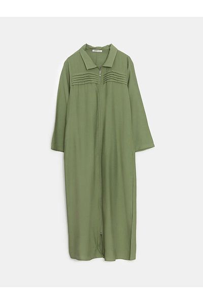 LC Waikiki Γυναικείο φόρεμα LCW Grace Khaki πουκάμισο με γιακά λινό look