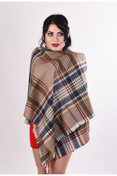 K&B PASHMINA K&b Γυναικείο μάλλινο μεικτό με μοτίβο μαλακό καφέ σάλι 70 Χ 180