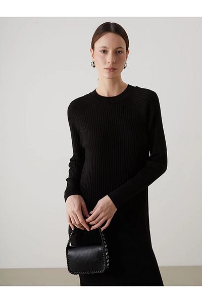 LC Waikiki Lcwaikiki Classic Black Crew Neck Women's Knitwear Dress