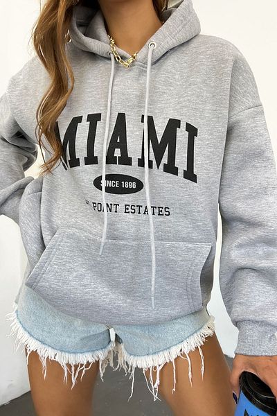 Sun Victoria Unisex Oversize Hooded Gray 3 Thread Raster Printed Combed Cotton Sweatshirt Hoodie