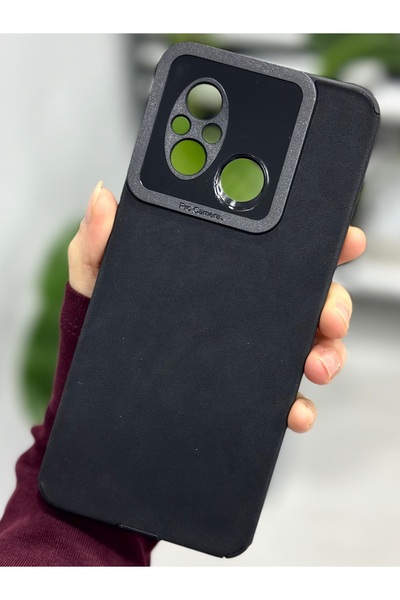 Go Aksesuar Redmi 12C Uyumlu Siyah Alcantara Tasarımlı Silikon Kılıf